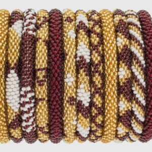 Nepali beaded roll-on bracelets in mustard and maroon mix